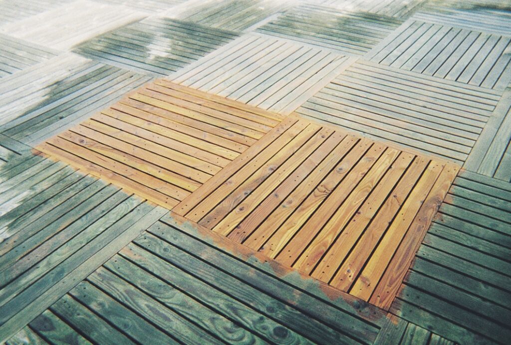 Before and after using Net-Trol on decking