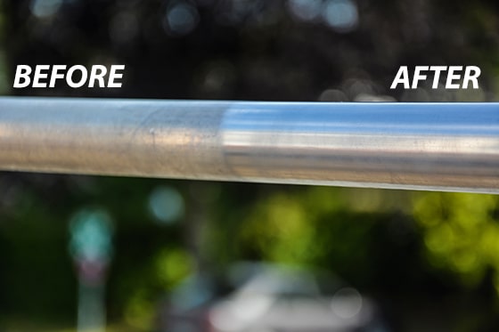before and after using Polytrol on metal