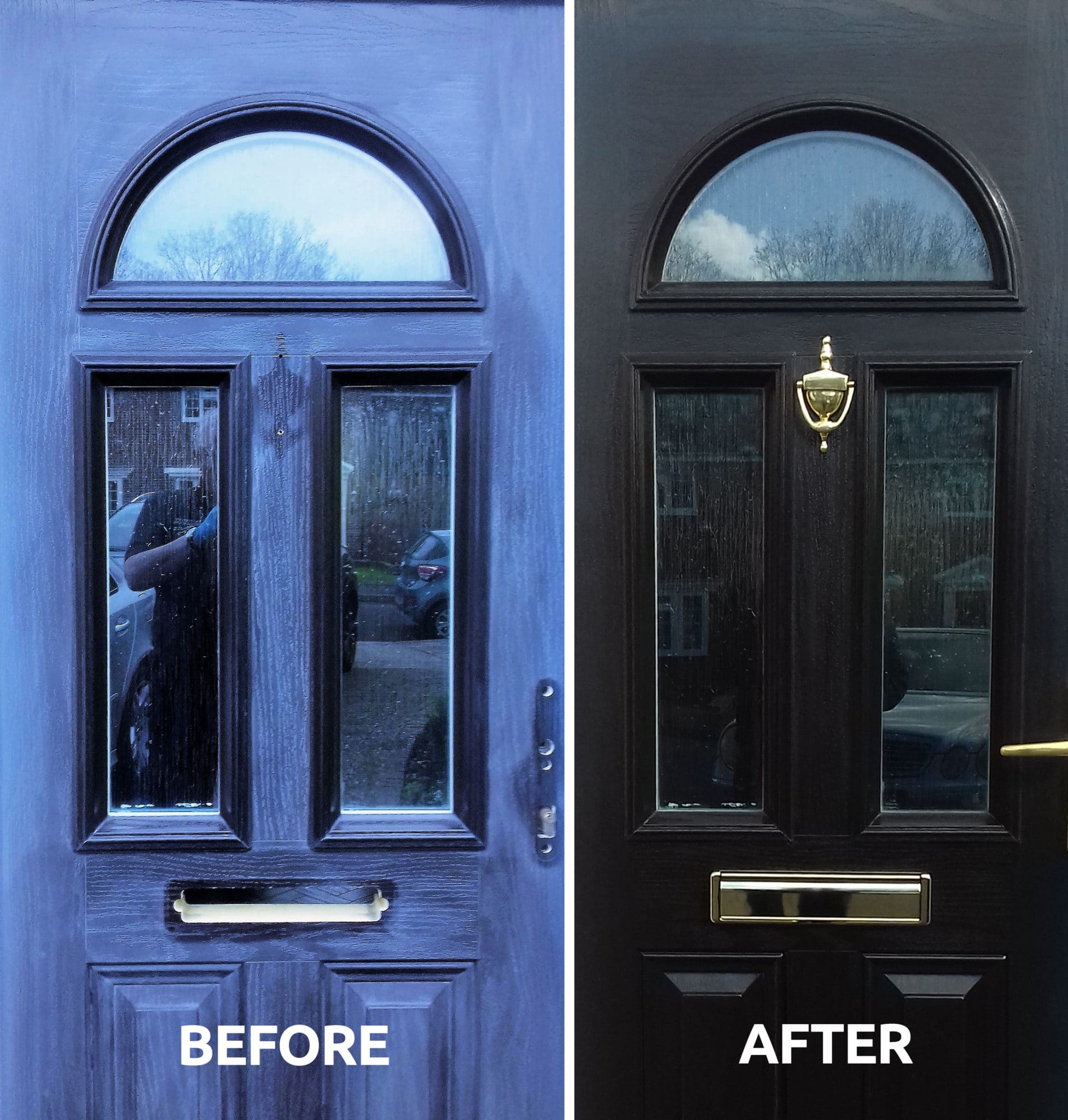 Before and after Polytrol used on a composite door