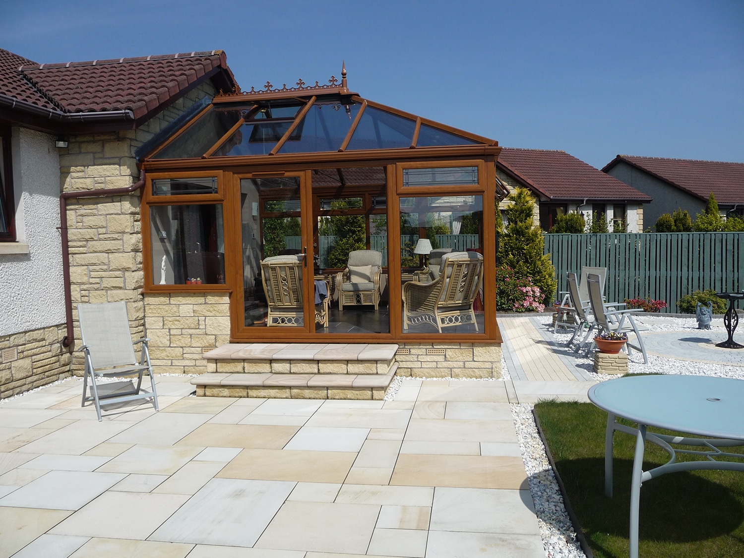 Patio tiles cleaned with Net-Trol and pressure washer