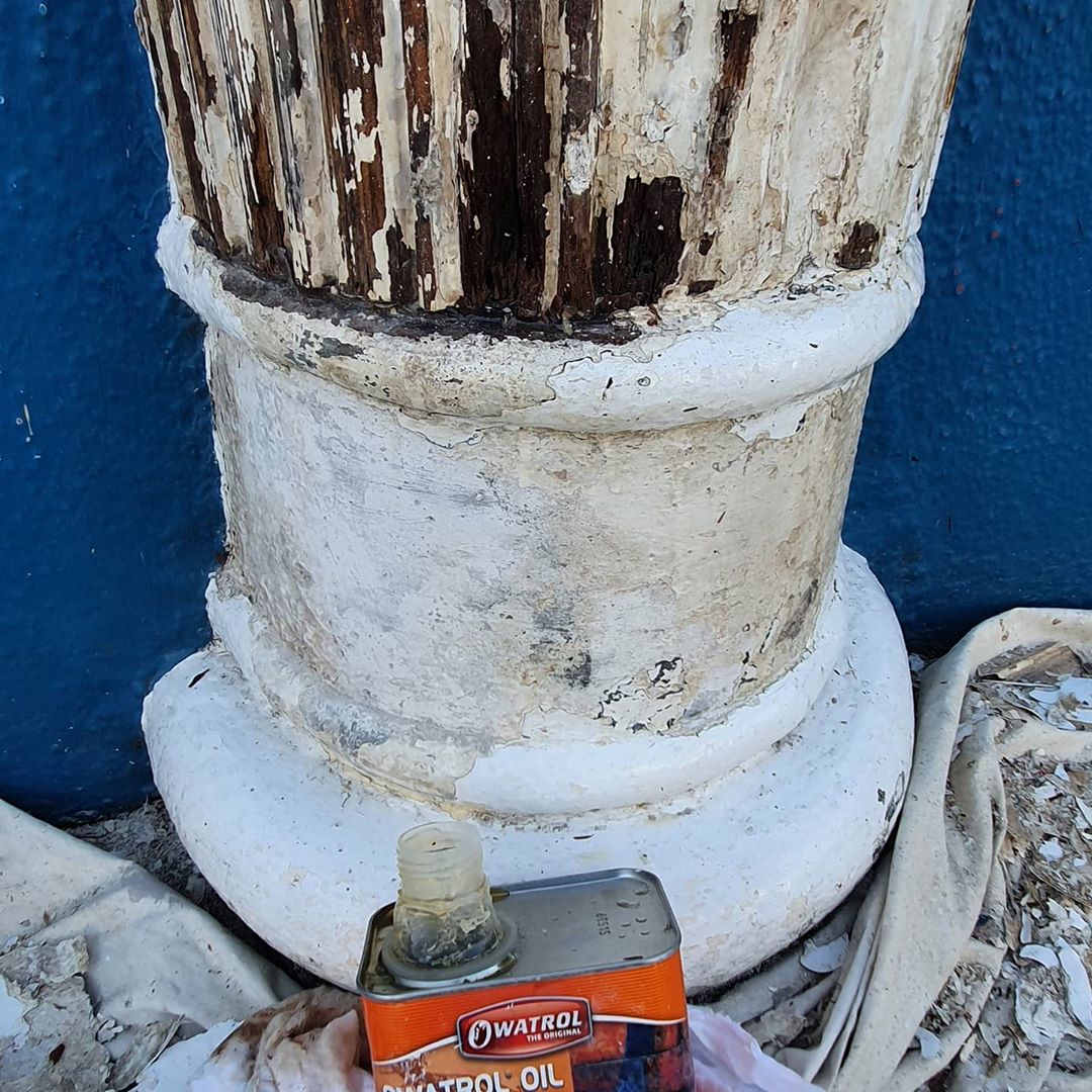 Sean's bar pillar being treated with Owatrol Oil