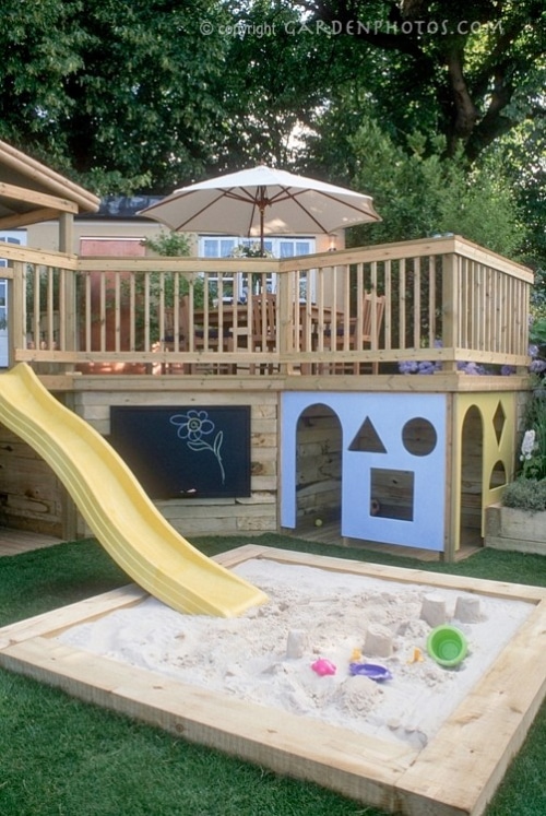 Childrens play area and garden deck