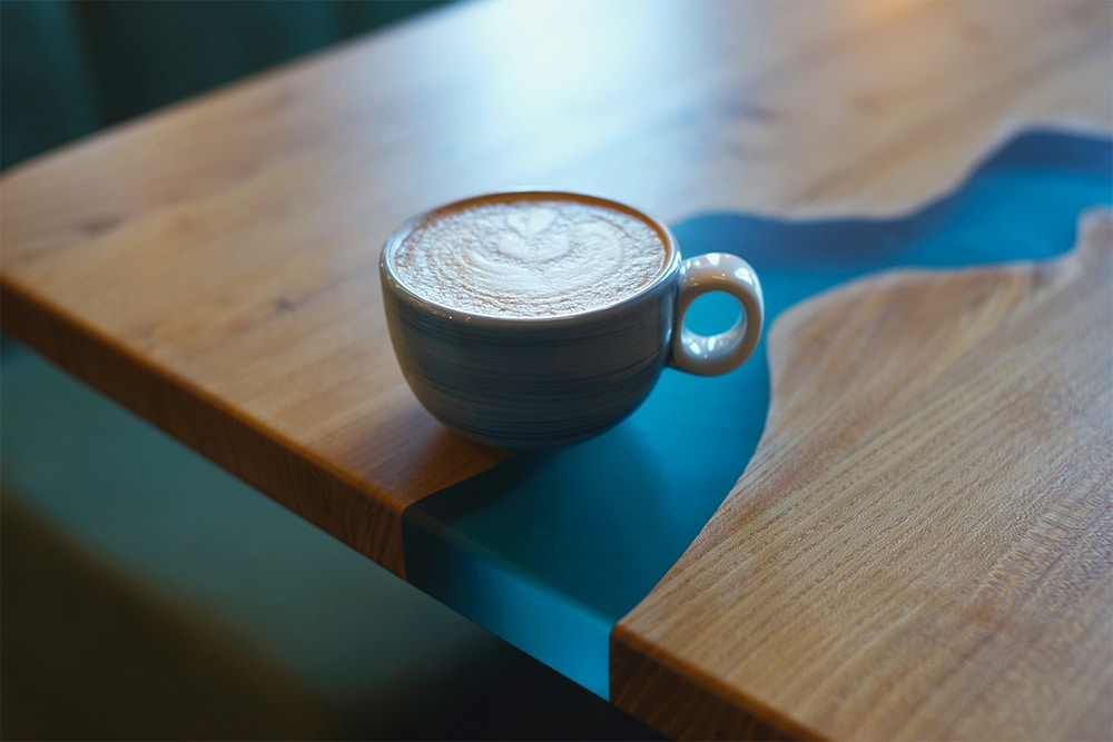 Resin poured into table