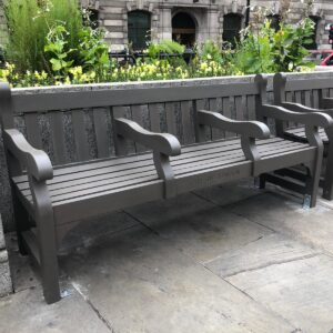 Westminster 1.95m seats installed outside London Bank, The Royal Exchange. Finished with Aquadecks in Graphite Grey